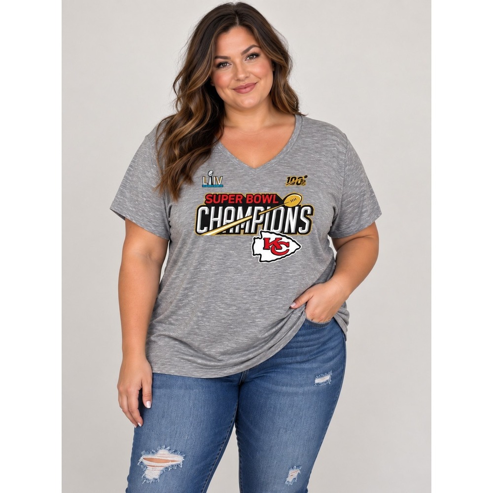 Kansas City Chiefs Super Bowl LIV Champions T Shirt Women's 3XL Gray Fanatics